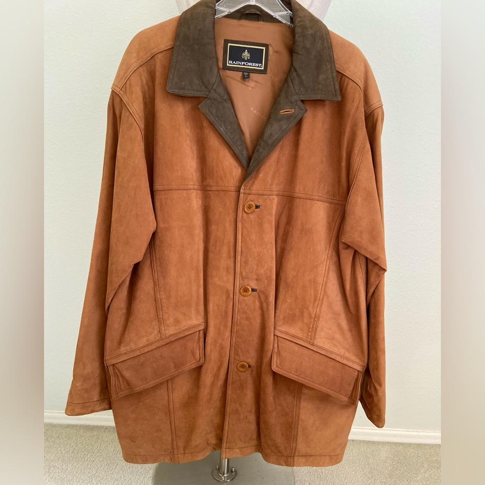 Rainforest Men’s Cowhide Suede Leather Jacket Size Large Brown